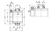 Bearing Insert w/ Eccentric Locking Collar, Wide Inner Ring - Cylindrical O.D., Snap Ring Groove - Dimensions