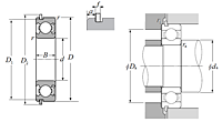 Single Row Radial Ball Bearing - Single Sealed (Contact Rubber Seal) w/ Snap Ring - Dimensions