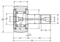 Cam Follower Stud Type Track Roller Bearing - Spherical O.D., KRT..LL Type - Dimensions