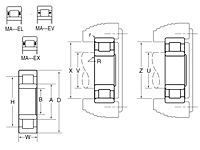 Cylindrical Roller Bearing - Separable, Plain Inner Ring, Outer Ring w/ Two Ribs - Dimensions