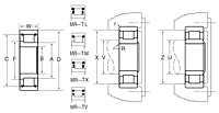 Cylindrical Roller Bearing - Separable Inner Ring w/ One Rib, Outer Ring w/ Two Retaining Rings - Dimensions