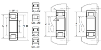 Cylindrical Roller Bearing - Inner Ring w/ Two Ribs, Separable Outer Ring w/ One Rib - Dimensions