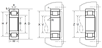 Separable Inner Ring Type Bearing - Inner Ring w/ One Rib, Outer Ring w/ Two Ribs, Dowel Hole - Dimensions