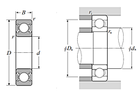 Single Row Radial Ball Bearing - Double Sealed (Light Contact Rubber Seal) - Dimensions