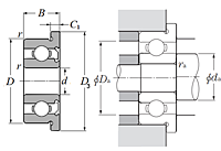 Single Row Radial Ball Bearing w/ Flanged Outer Ring - Removable Single Shield - Dimensions