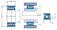 High Speed Duplex Angular Contact Ball Bearing, High Precision - Universal Flush Ground - Dimensions