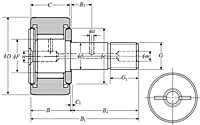 Cam Follower Stud Type Track Roller Bearing - Cylindrical O.D., KRV..LL Type - Dimensions