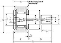 Cam Follower Stud Type Track Roller Bearing - Cylindrical O.D., KRU..LL Type - Dimensions