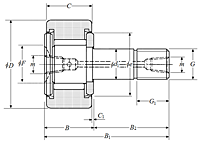 Cam Follower Stud Type Track Roller Bearing - Cylindrical O.D., KRVT..LL Type - Dimensions