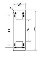 Outer Ring w/ Cage & Rollers, Two Retaining Rings - Dimensions