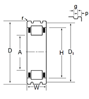 Outer Ring w/ Cage and Rollers, Two Ribs & Two Snap Rings Groove in Outer Ring O.D. - Dimensions