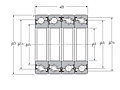 Quadruple-Row Angular Contact Thrust Ball Bearing for Ball Screws - Open Type, Two Rows Bear Axial Load - Dimensions