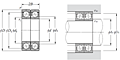 Double Angular Contact Ball Bearing for Motors and Lathes - Back-to-Back Arrangement - Dimensions