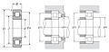 Cylindrical Roller Bearing - Separable Inner Ring w/ Two Ribs, Outer Ring w/ One Rib - Dimensions