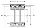 Triple-Row Angular Contact Thrust Ball Bearing for Ball Screws - DBT Arrangement, Double Sealed, Two Rows Bear Axial Load - Dimensions