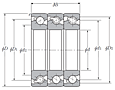 Triple-Row Angular Contact Thrust Ball Bearing for Ball Screws - DTT Arrangement, Open Type, Three Rows Bear Axial Load - Dimensions