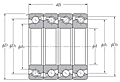 Quadruple-Row Angular Contact Thrust Ball Bearing for Ball Screws - DFTT Arrangement, Open Type, Three Rows Bear Axial Load - Dimensions