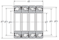 Quadruple-Row Angular Contact Thrust Ball Bearing for Ball Screws - DFTT Arrangement, Double Sealed, Three Rows Bear Axial Load - Dimensions