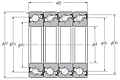 Quadruple-Row Angular Contact Thrust Ball Bearing for Ball Screws - DTTT Arrangement, Double Sealed, Four Rows Bear Axial Load - Dimensions