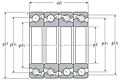 Quadruple-Row Angular Contact Thrust Ball Bearing for Ball Screws - DTFT Arrangement, Open Type, Two Rows Bear Axial Load - Dimensions