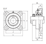 Four Bolt Square Flanged Unit, Cast Housing, Eccentric Locking Collar, UELFS Type - Dimensions