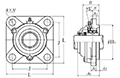 Four Bolt Square Flanged Unit, Cast Housing, Set Screw, Cast Dust Cover, Open End, UCFS Type - Dimensions