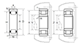 Outer Ring w/ Cage & Rollers, Two Ribs & Blind Dowel Hole in Outer Ring O.D. - Dimensions