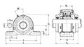 Pillow Block Unit, Adapter, Cast Dust Cover, Open End, UKP Type - Dimensions