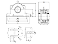 Split Pillow Blocks, Ductile Iron Housing, SAFD Type - Dimensions