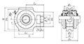 Take-Up Unit, Cast Housing, Adapter, Pressed Steel Dust Cover, Open End, UKT Type - Dimensions