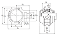 Take-Up Unit, Cast Housing, Set Screw, Cast Dust Cover, Closed End, UCT Type - Dimensions