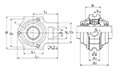 Take-Up Unit, Cast Housing, Set Screw, Cast Dust Cover, Open End, UCT Type - Dimensions