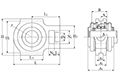 Take-Up Unit, Cast Housing, Set Screw, Pressed Steel Dust Cover, Closed End, UCT Type - Dimensions