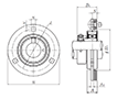 Three Bolt Round Flange Unit, Pressed Steel Housing, Eccentric Locking Collar, AELPF Type - Dimensions