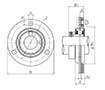 Three Bolt Round Flange Unit, Pressed Steel Housing, Eccentric Locking Collar, JELPF Type - Dimensions