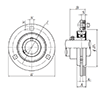 Three Bolt Round Flange Unit, Pressed Steel Housing, Set Screw, ASPF Type - Dimensions