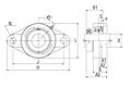 Ultra-Class Two Bolt Flanged Unit with Eccentric Lock, JELFLU Type - Dimensions